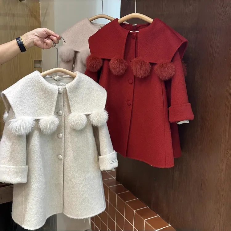 女童秋冬中长款毛呢大衣2025新款洋气小香风儿童外套上衣女孩年服