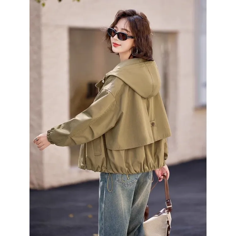超好看短款风衣女小个子时尚设计感2025春秋季新款休闲连帽外套潮
