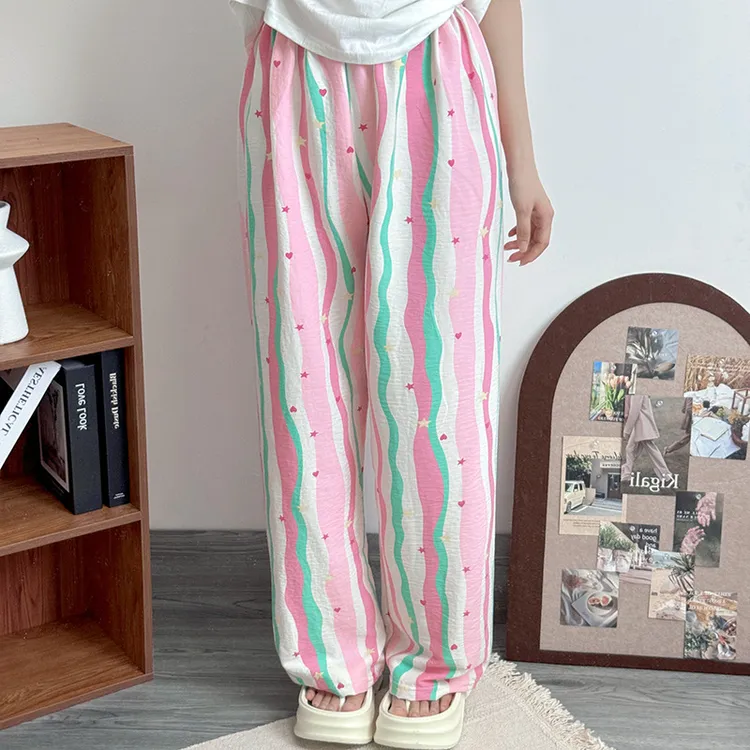 夏季薄款遛弯裤可爱休闲睡裤女可外穿长裤学生宽松慵懒高腰直筒裤
