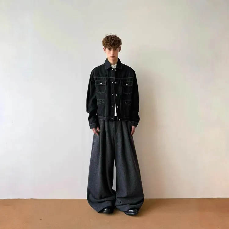 CHEUNG JASON美式高士线缝制原牛已洗水正肩短宽牛仔夹克外套男女