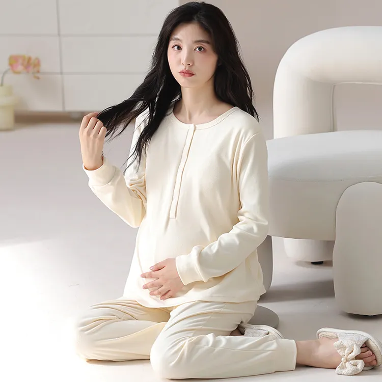 月子服哺乳孕妇睡衣磨毛长袖保暖德绒产妇秋冬季家居服怀孕套装商品图