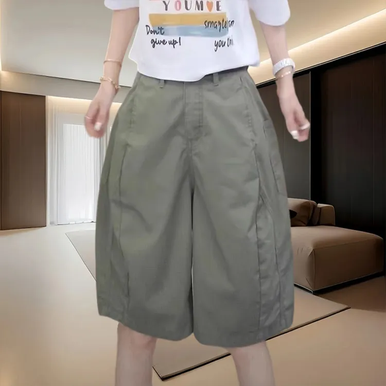 韩式百搭阔腿休闲短裤夏季设计感高腰显瘦宽松五分裤极简风工装裤