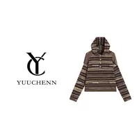YUUCHENN 连帽百搭针织条纹宽松型长袖毛针织衫休闲衫JYY-W757