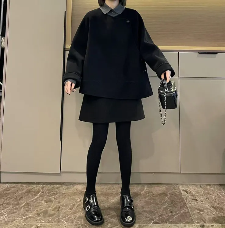 米可/MK-3104ZJ【斜门襟设计感双面大衣】时尚冬季新款双面大衣