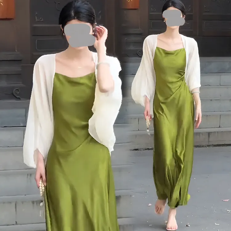 2025年新款时尚套装裙高级感女神范气质修身吊带裙防嗮衬衫两件套