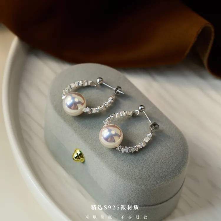 丽沁 925银耳饰 炫彩极光小灯泡白透樱花粉碎银耳圈甜美法式ins