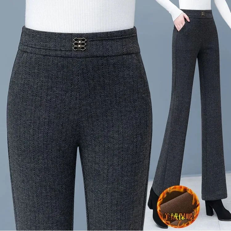 [三扣]（BB30）2025新款松紧高腰显瘦直筒裤加绒加厚微喇裤