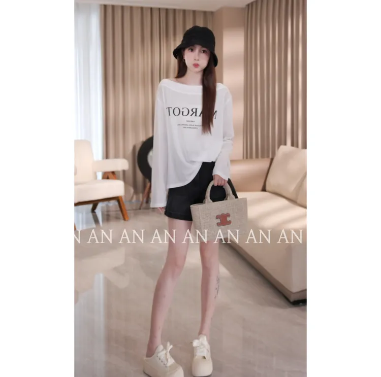 C06074新款舒适韩系显瘦微透慵懒风字母印花微透长袖防晒T恤