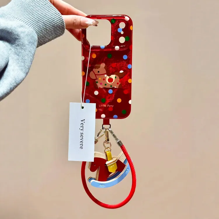 新年红彩色波点小马挂件手拎绳适用苹果17promax手机壳15iphone16