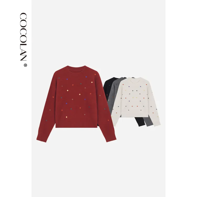 COCOLAN【星星】绵羊毛兔毛刺绣小花毛衣女CL8MY2517
