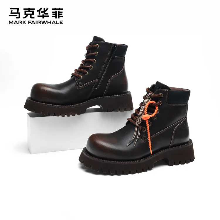 马克华菲男靴2025冬季新款户外潮流轻便防滑工装风靴子厚底马丁靴