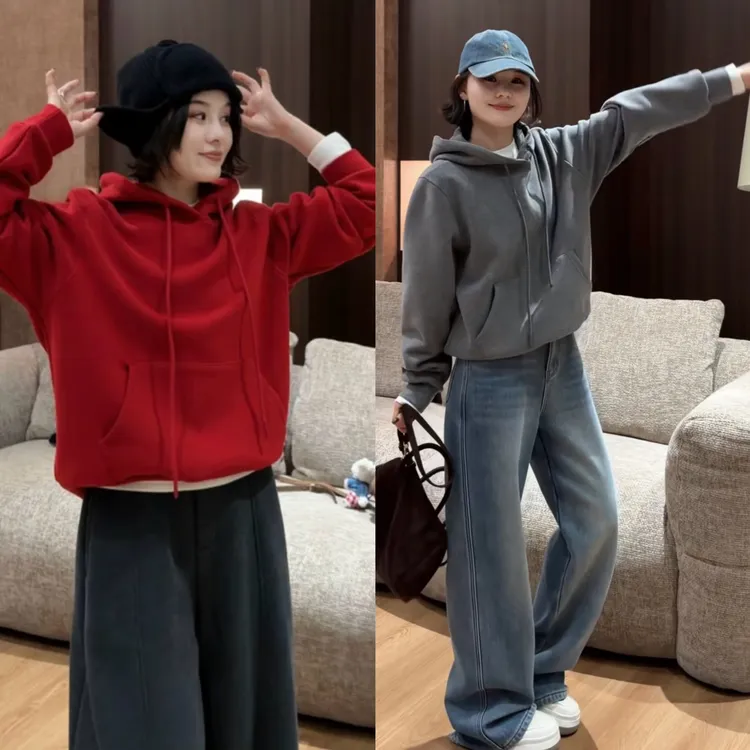 2025秋冬季超好看时尚加厚连帽卫衣女装今年流行韩系休闲显瘦上衣