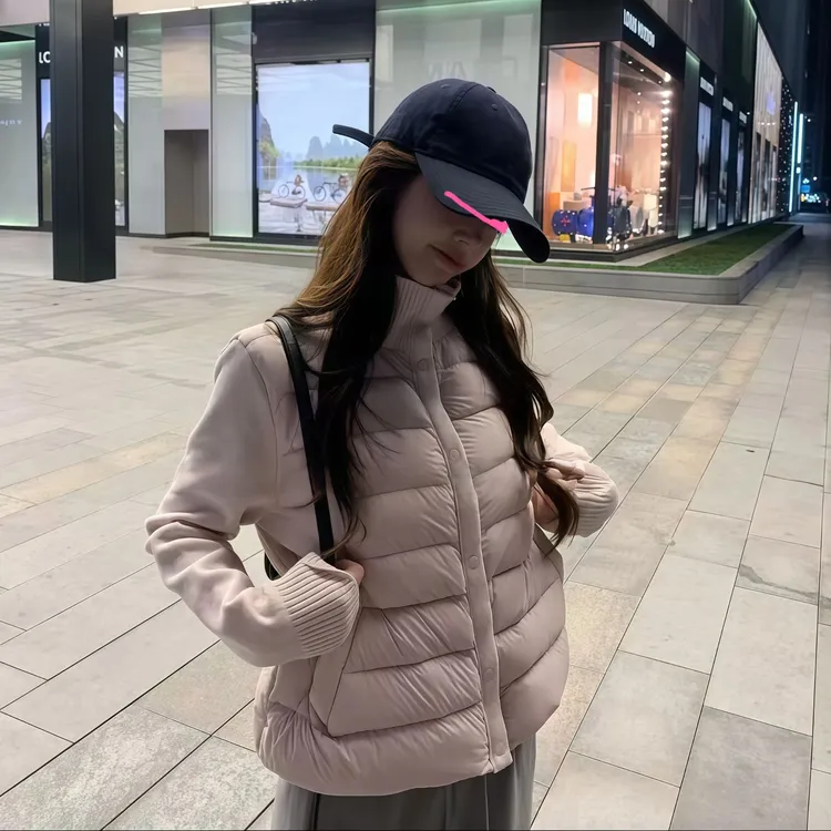 奶昔棉服~韩系针织拼接立领轻薄保暖时尚韩版棉服加厚棉衣秋冬