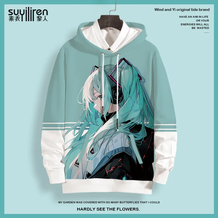 冬季初音未来联名卫衣男连帽加绒上衣卡通miku周边衣服二次元外套