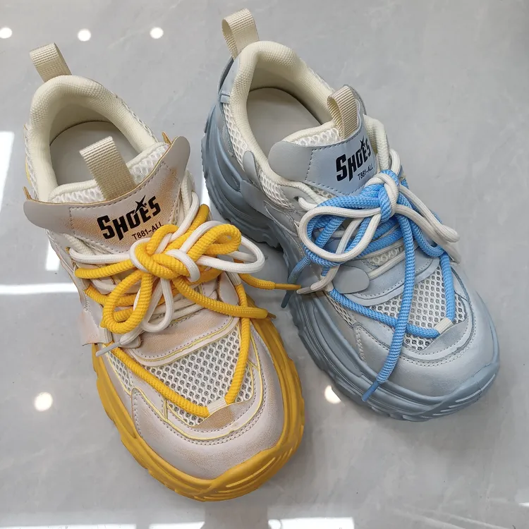 爆款夏季老爹鞋，鞋面牛皮擦色配网，超轻大底，舒适