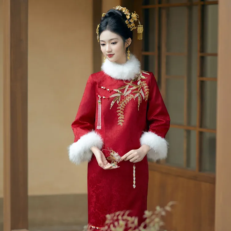 冬款敬酒服新娘订婚礼服女小个子新中式套装高级感回门结婚宴礼服