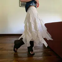 夏款25夏波西米亚法式纯欲飘带提花蕾丝半身裙女S5656