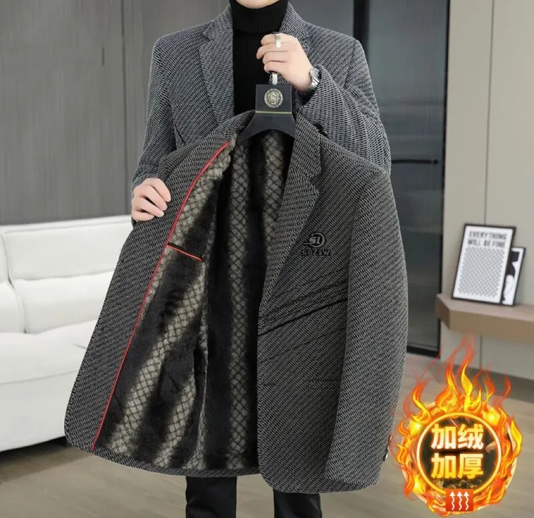 2025秋冬季新款男士加绒加厚高档商务西装时尚休闲西服外套