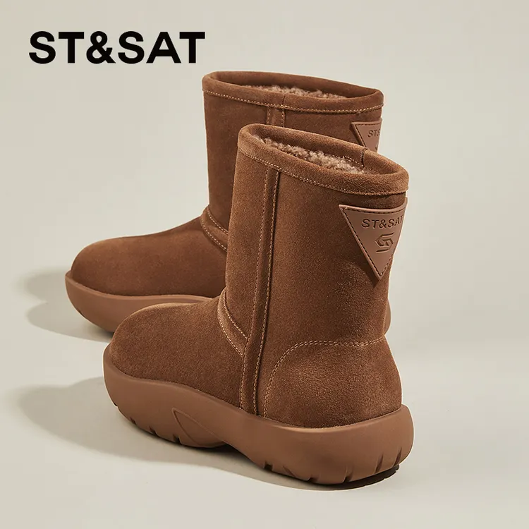 星期六卡皮巴拉羊羔毛雪地靴女厚底真皮女靴爆款冬季加绒棉鞋短靴
