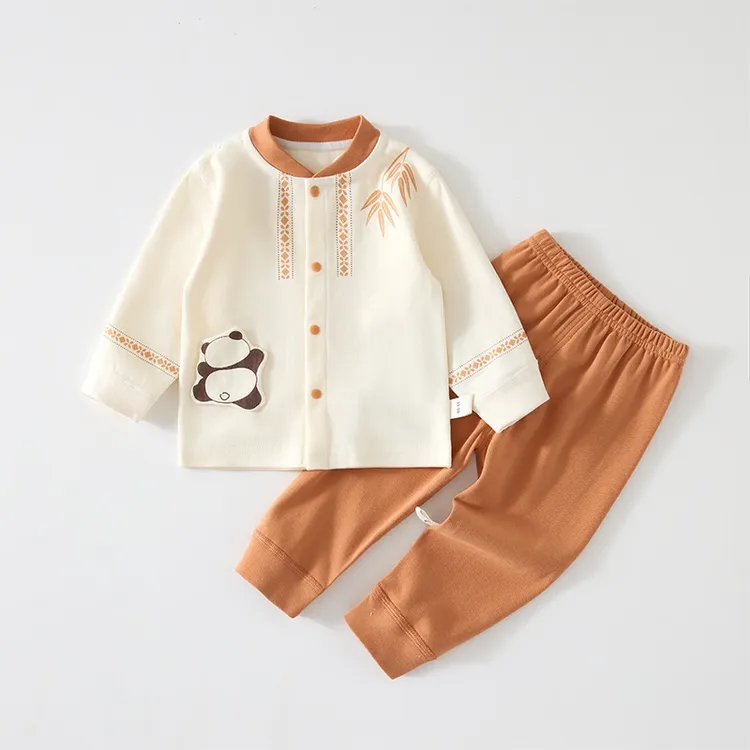 婴儿纯棉内衣套装儿童打底对开秋衣裤春秋男女宝宝熊猫家居服套