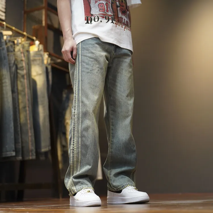 665直筒复古怀旧日系高街个性潮流宽松直筒牛仔裤