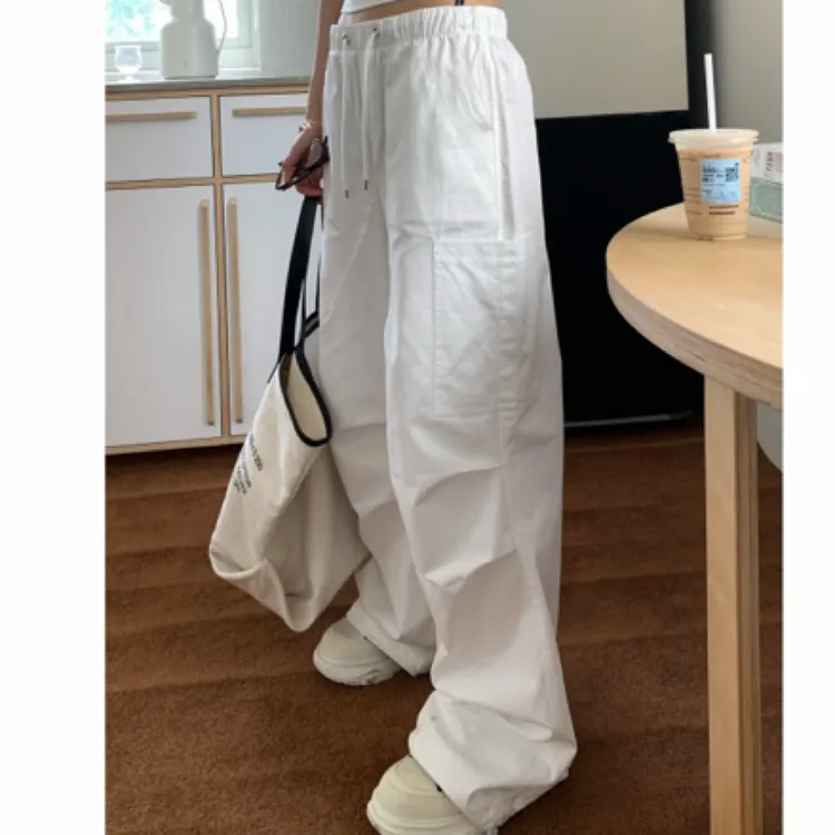 孙恩盛【店主超爱】新款夏季清爽水洗透气白色休闲工装裤降落伞裤子