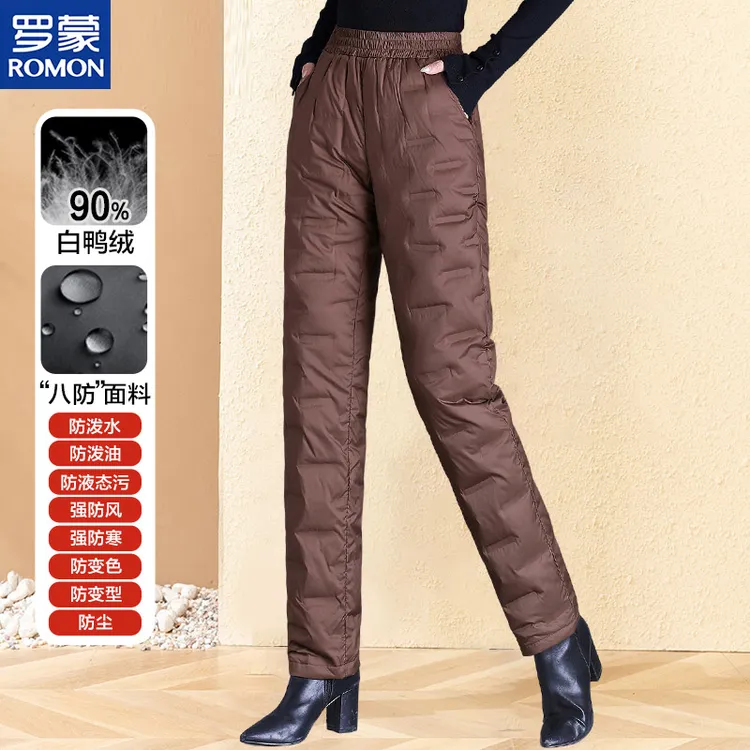 罗蒙妈妈秋冬款羽绒裤中老年大码保暖棉裤子冬季外穿新款高腰裤女
