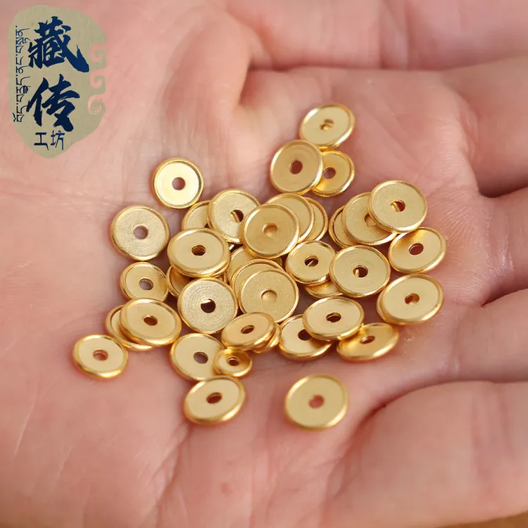 藏传 古法18K黄金色隔片凹槽车轮超薄垫片文玩手串108散珠diy配饰