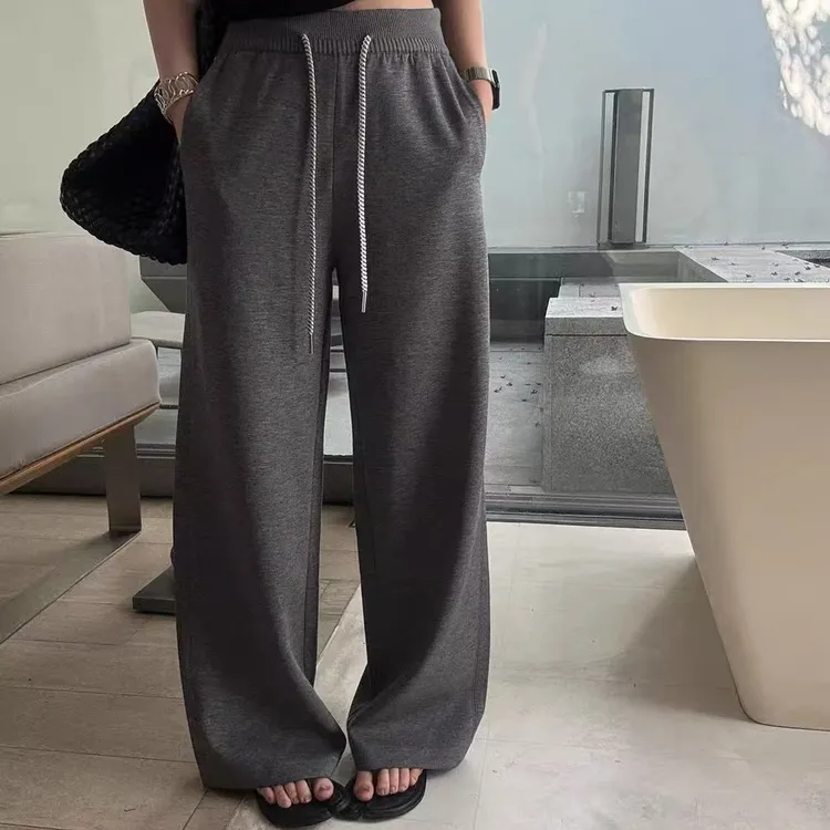 秋季厚款宽松慵懒休闲百搭阔腿裤羊绒大版型气质显瘦纯色拖地时尚