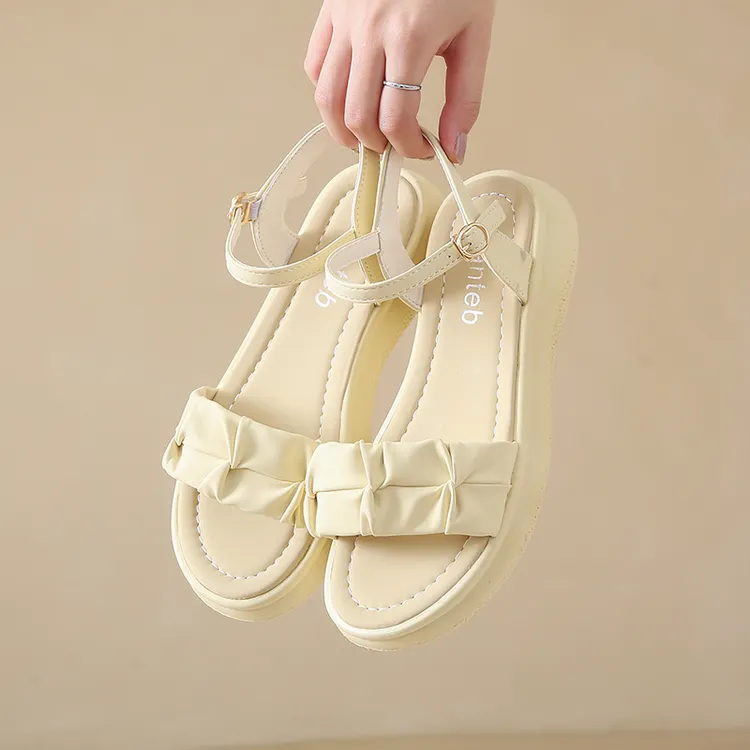 女式凉鞋夏天罗马鞋珍珠绑带花朵低跟时装凉鞋百搭裙子拖鞋厚底