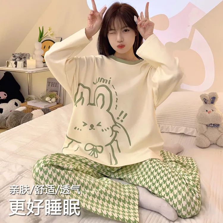 秋季睡衣女款爆款2025新款长袖长裤春秋女大学生宿舍可爱家居服冬