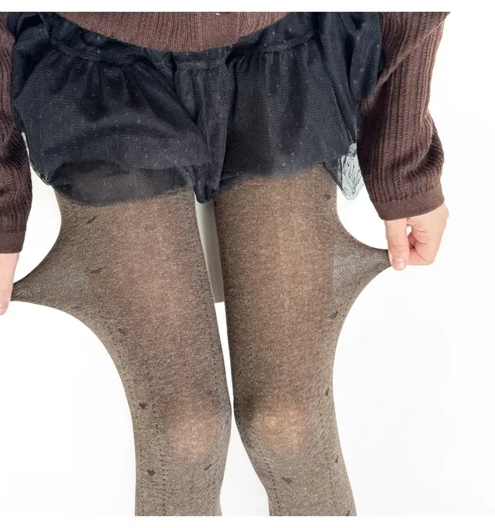 灰色爱心蝴蝶结镂空暗纹提花连裤袜春秋打底裤配靴子竖纹微透连袜