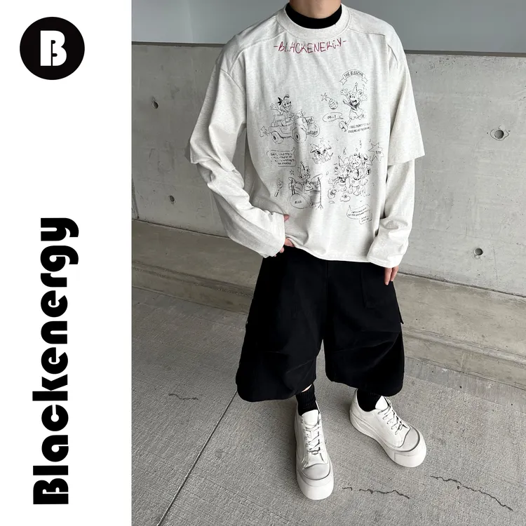 假两件长袖T恤男士春秋季小众迪士尼重磅美式宽松纯棉打底衫国潮