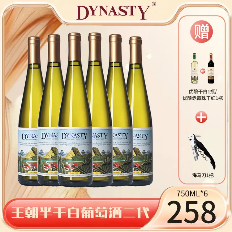 DYNASTY王朝半干白葡萄酒二代750ml*6传统纯葡萄发酵果香葡萄酒