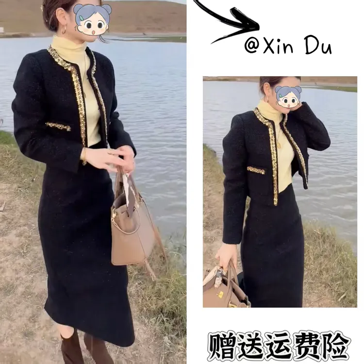 2025秋季新款时尚显瘦气质女士网红洋气两件套百搭款D23299