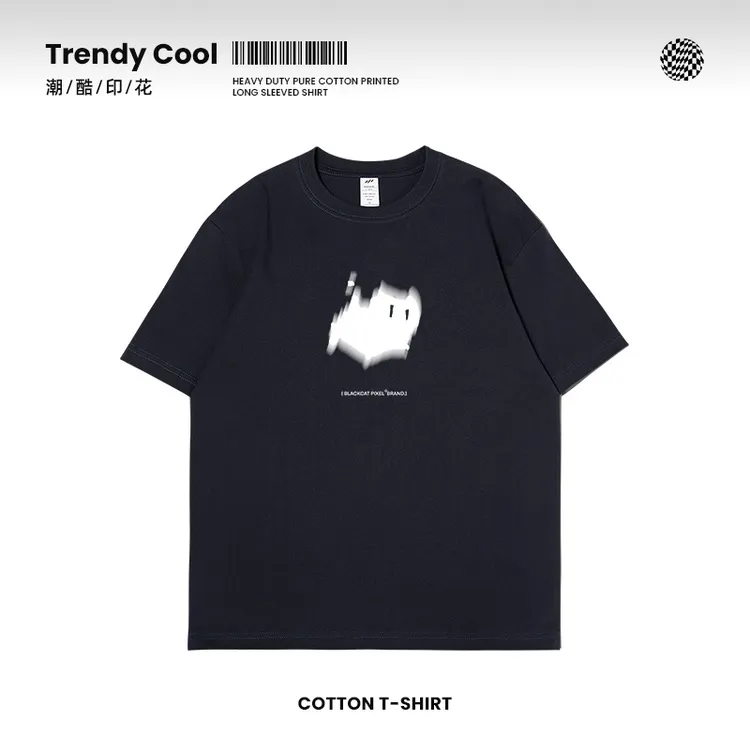 t恤男装夏季新款小猫图案纯棉短袖宽松男款上衣男生短袖t恤百搭