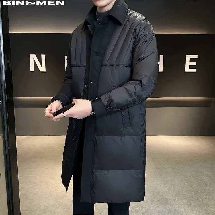 韩系氛围感中长款羽绒服男士保暖冬季外套休闲风黑色成熟痞帅男装