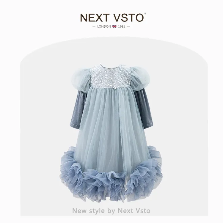 英国NEXT VSTO女童生日连衣裙春秋重工小女孩网纱蓬蓬礼服公主裙