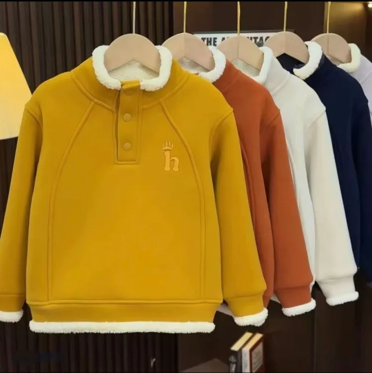 【冬季加厚 高品质卫衣】冬季加绒加厚三粒扣立领男童女童保暖上衣