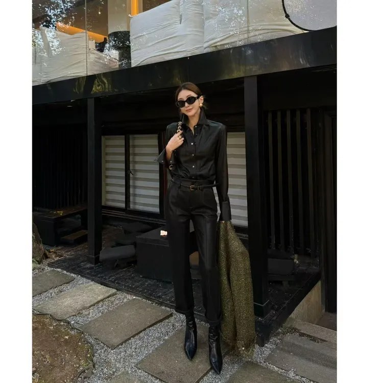 KIKI【法棍皮裤】2025冬气质加绒皮裤显腿长裤子25W150