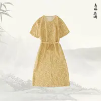 品牌新款桑蚕丝新中式气质宽松圆领短袖印花连衣裙526288