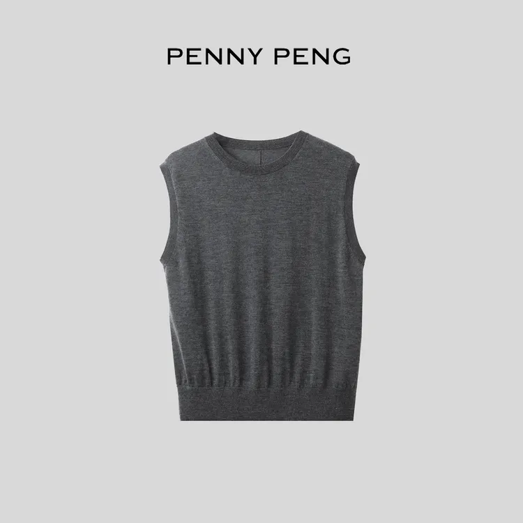 PENNYPENG 饮茶集黑标系列百搭老钱风软糯圆领羊绒通勤打底背心