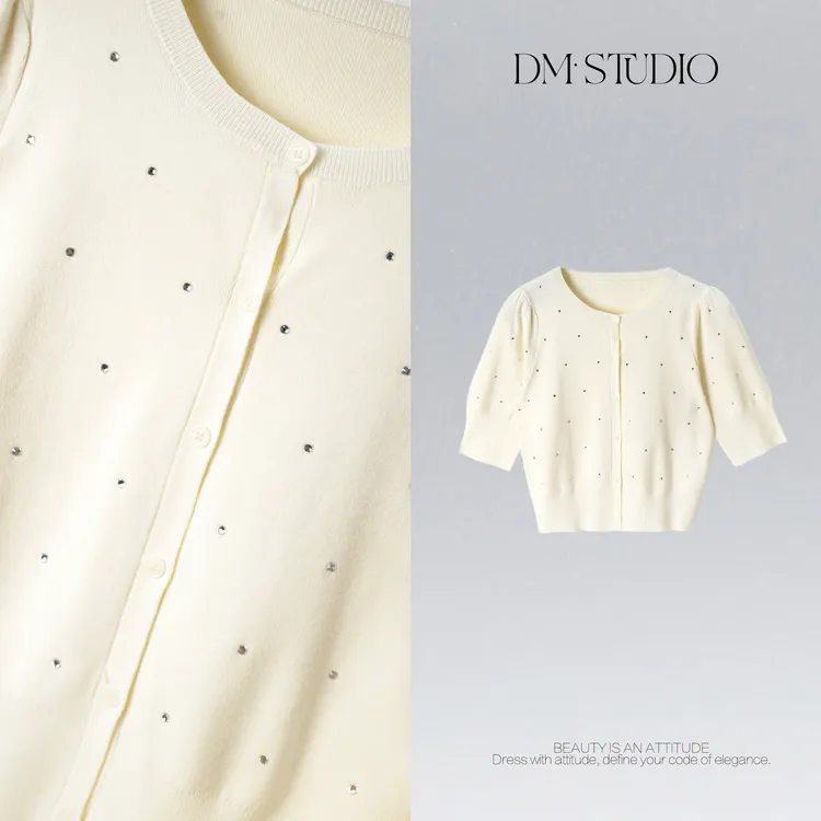 DEDM•STUDIO/小众设计款轻奢重工烫钻排扣针织开衫2504ZZS/M25L02