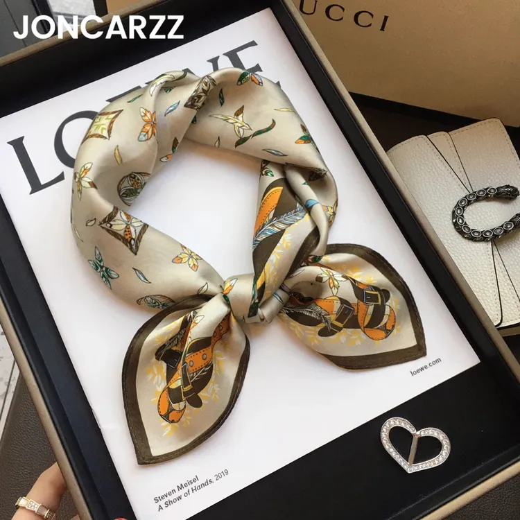JONCARZZ真丝丝巾女高级印花配衬衫护颈桑蚕丝小方巾七夕节礼物