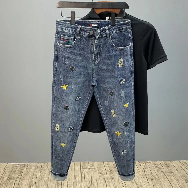 轻奢百搭男士牛仔裤男秋季新款潮牌痞帅刮烂弹力休闲修身小脚裤子