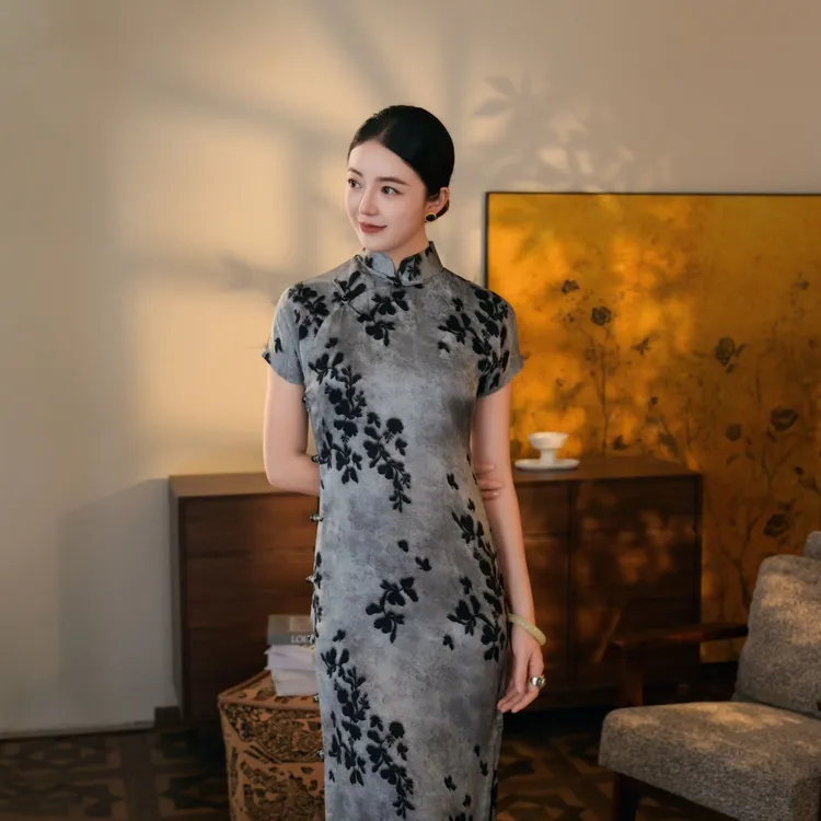 【水清浅】2025夏款透气国风复古气质韵味优雅全开襟款旗袍125CM