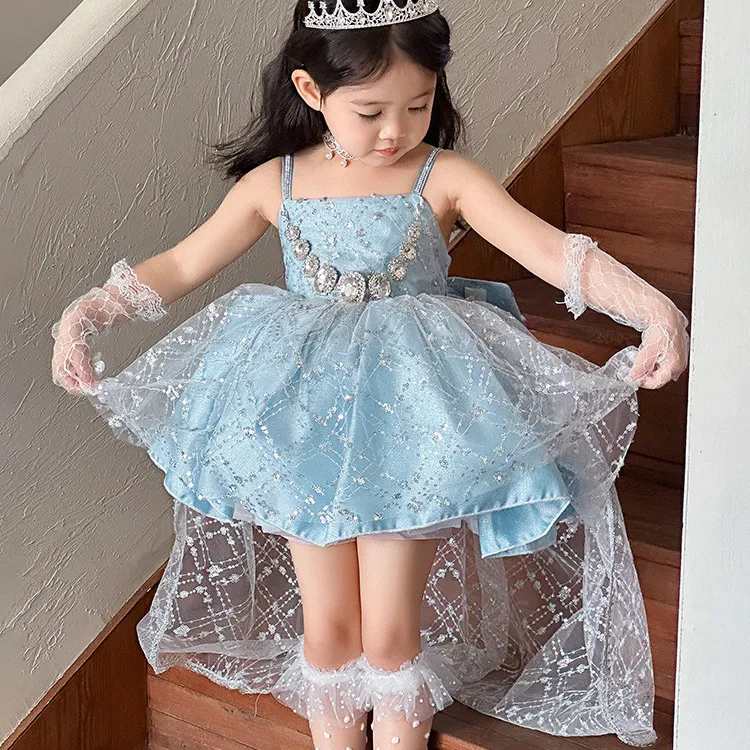 女童2025夏装新款洛丽塔爱莎高级感周岁生日礼服蓬蓬裙艾莎公主裙