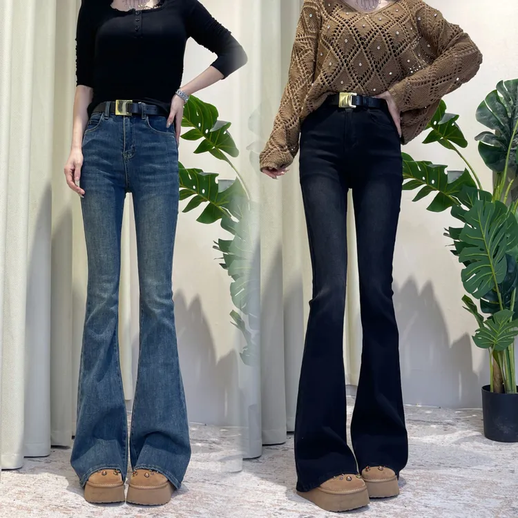 迪否微喇牛仔裤2025冬季新款水洗时尚百搭高腰显瘦喇叭裤8977