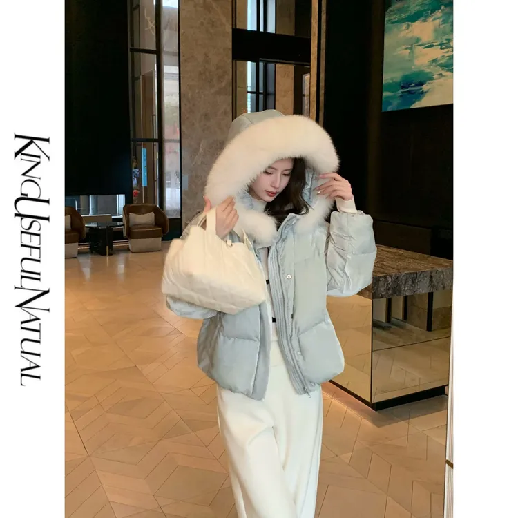 KUN【蓝梦岛】朦胧雪霜感 浅蓝色丝绒90白鸭绒冬季加厚羽绒服外套