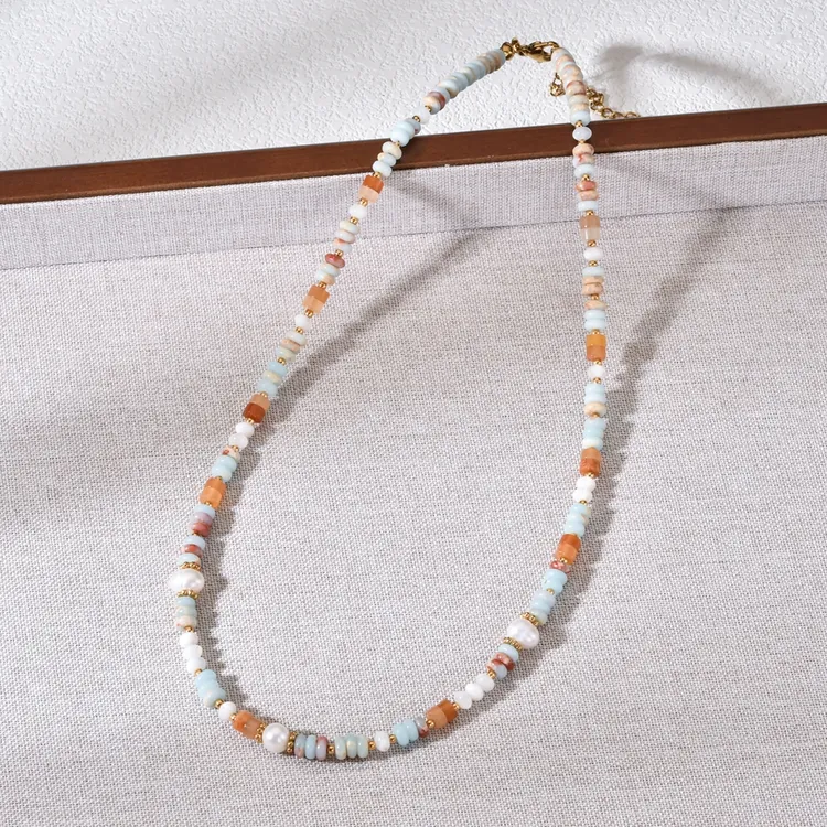 原创设计钛钢项链女多巴胺挂脖珍珠吊坠小众简约百搭寿山石锁骨链